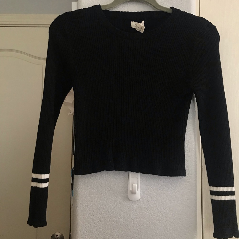 Black cropped varsity ribbed sweater